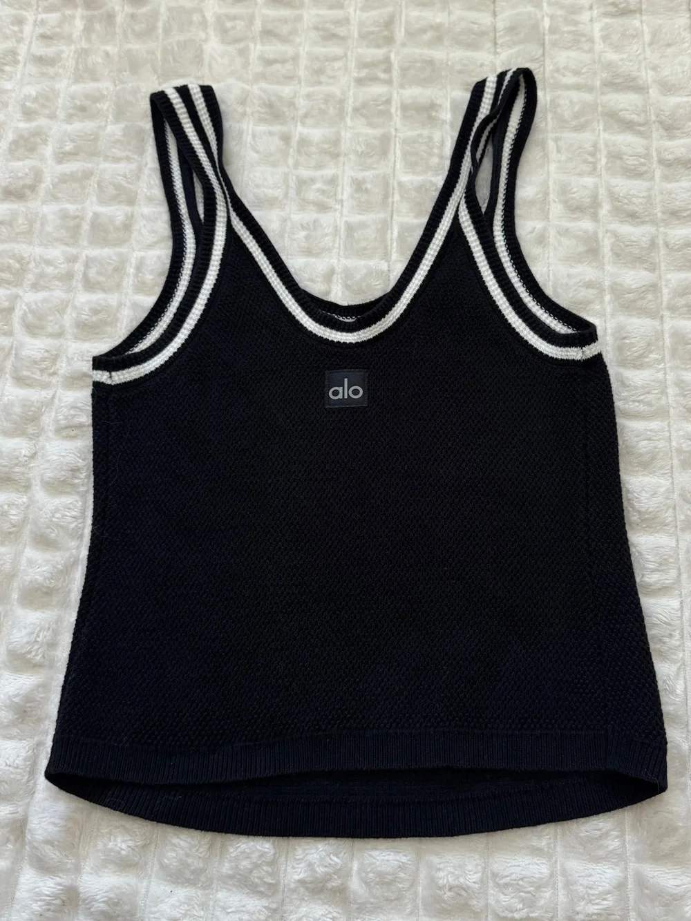 ALO Yoga XS / Small Black Tennis Club Sweater Knit Cropped Tank Top - Picture 1 of 6